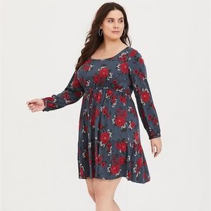 Torrid | Blue Floral Chalis Skater Dress Sz. 1
